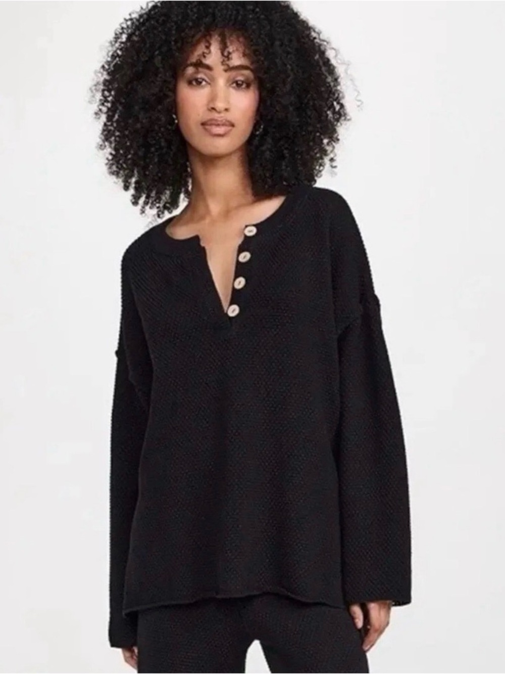 FP Beach Black Henley Sweater